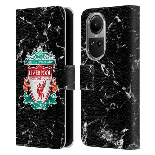 Liverpool Football Club Marble Black Crest Leather Book Wallet Case Cover For OPPO Reno10 5G / Reno10 Pro 5G