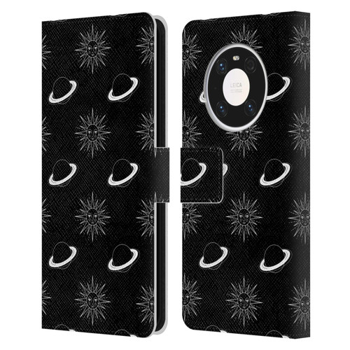 Haroulita Celestial Black And White Planet And Sun Leather Book Wallet Case Cover For Huawei Mate 40 Pro 5G