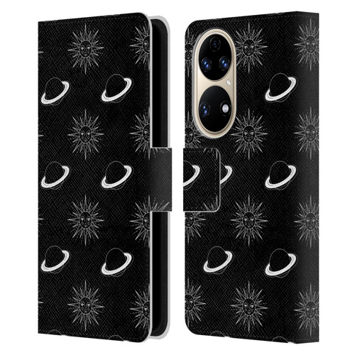 Haroulita Celestial Black And White Planet And Sun Leather Book Wallet Case Cover For Huawei P50