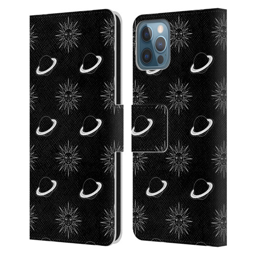 Haroulita Celestial Black And White Planet And Sun Leather Book Wallet Case Cover For Apple iPhone 12 / iPhone 12 Pro