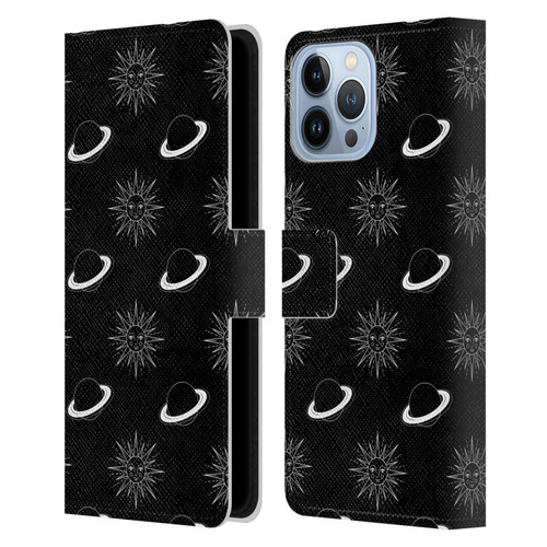 Haroulita Celestial Black And White Planet And Sun Leather Book Wallet Case Cover For Apple iPhone 13 Pro Max