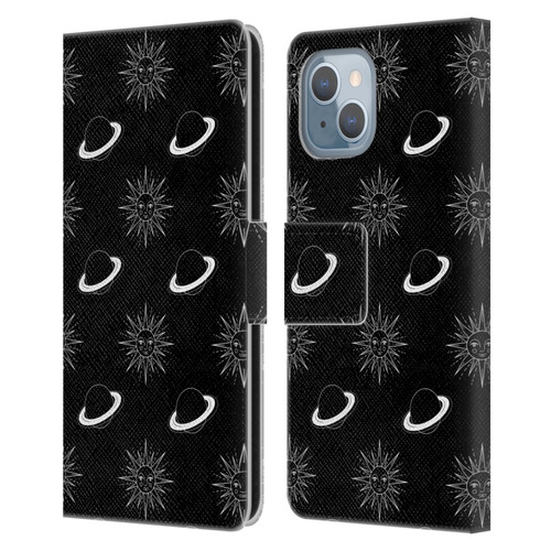 Haroulita Celestial Black And White Planet And Sun Leather Book Wallet Case Cover For Apple iPhone 14