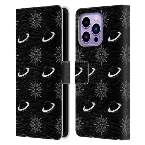 Haroulita Celestial Black And White Planet And Sun Leather Book Wallet Case Cover For Apple iPhone 14 Pro Max