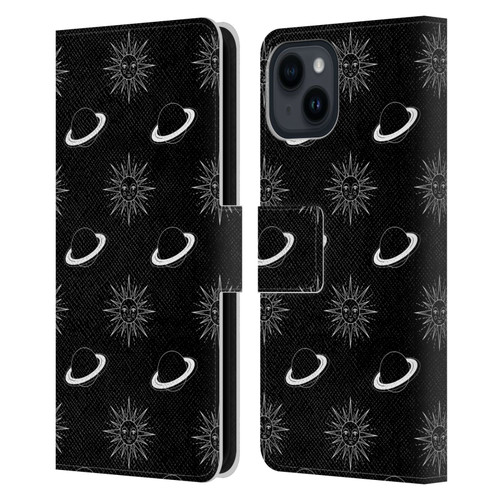 Haroulita Celestial Black And White Planet And Sun Leather Book Wallet Case Cover For Apple iPhone 15