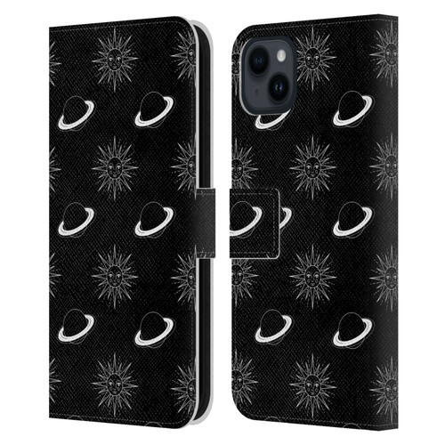 Haroulita Celestial Black And White Planet And Sun Leather Book Wallet Case Cover For Apple iPhone 15 Plus