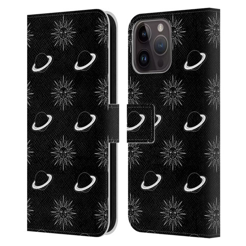 Haroulita Celestial Black And White Planet And Sun Leather Book Wallet Case Cover For Apple iPhone 15 Pro Max