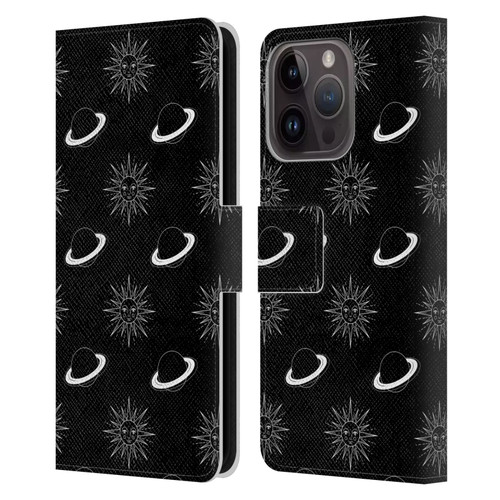 Haroulita Celestial Black And White Planet And Sun Leather Book Wallet Case Cover For Apple iPhone 15 Pro