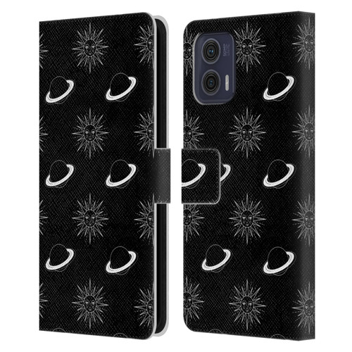 Haroulita Celestial Black And White Planet And Sun Leather Book Wallet Case Cover For Motorola Moto G73 5G