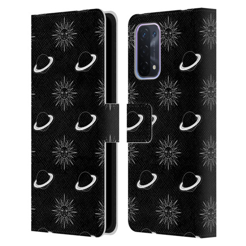 Haroulita Celestial Black And White Planet And Sun Leather Book Wallet Case Cover For OPPO A54 5G
