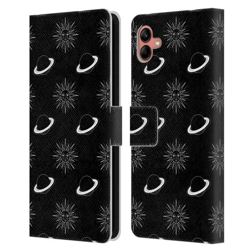 Haroulita Celestial Black And White Planet And Sun Leather Book Wallet Case Cover For Samsung Galaxy A04 (2022)