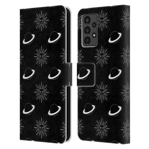Haroulita Celestial Black And White Planet And Sun Leather Book Wallet Case Cover For Samsung Galaxy A13 (2022)