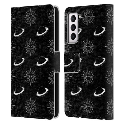 Haroulita Celestial Black And White Planet And Sun Leather Book Wallet Case Cover For Samsung Galaxy S21 5G