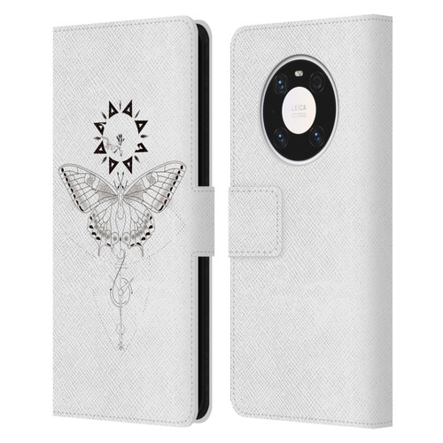 Haroulita Celestial Tattoo Butterfly And Sun Leather Book Wallet Case Cover For Huawei Mate 40 Pro 5G