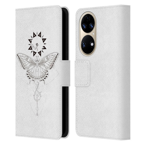 Haroulita Celestial Tattoo Butterfly And Sun Leather Book Wallet Case Cover For Huawei P50