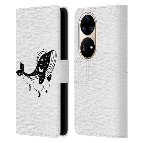 Haroulita Celestial Tattoo Whale Leather Book Wallet Case Cover For Huawei P50 Pro