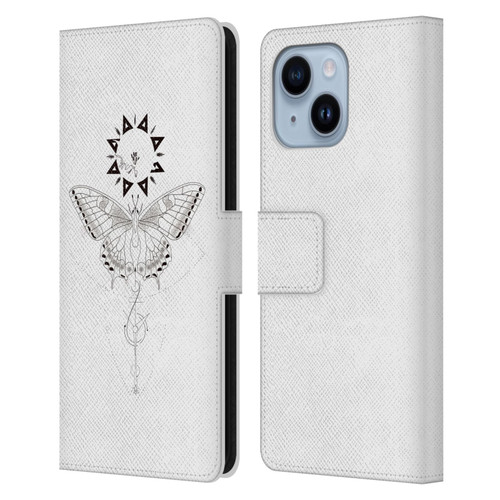 Haroulita Celestial Tattoo Butterfly And Sun Leather Book Wallet Case Cover For Apple iPhone 14 Plus