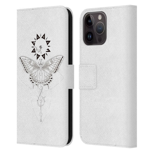 Haroulita Celestial Tattoo Butterfly And Sun Leather Book Wallet Case Cover For Apple iPhone 15 Pro Max