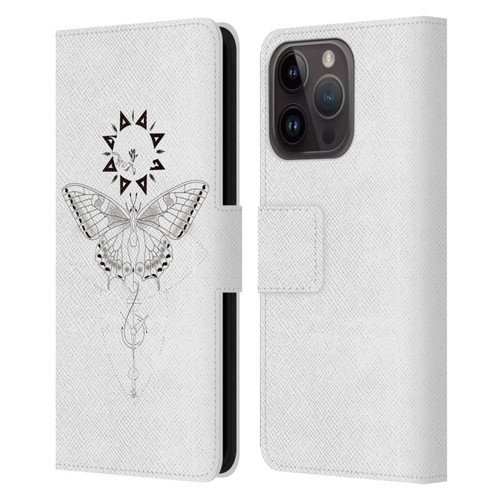 Haroulita Celestial Tattoo Butterfly And Sun Leather Book Wallet Case Cover For Apple iPhone 15 Pro