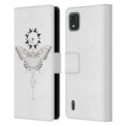 Haroulita Celestial Tattoo Butterfly And Sun Leather Book Wallet Case Cover For Nokia C2 2nd Edition
