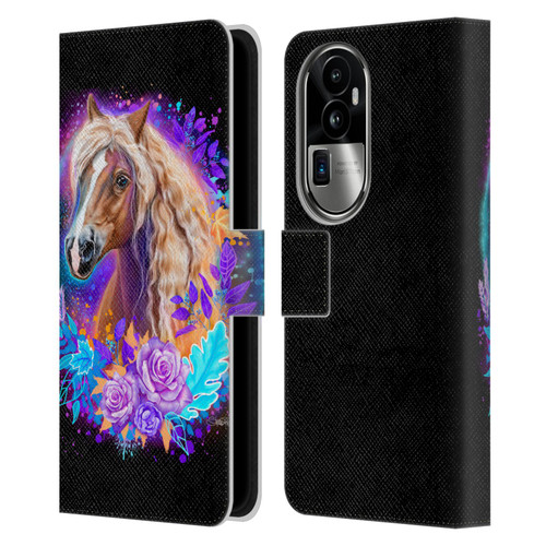 Sheena Pike Animals Purple Horse Spirit With Roses Leather Book Wallet Case Cover For OPPO Reno10 Pro+