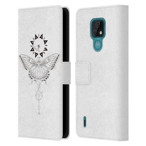 Haroulita Celestial Tattoo Butterfly And Sun Leather Book Wallet Case Cover For Motorola Moto E7