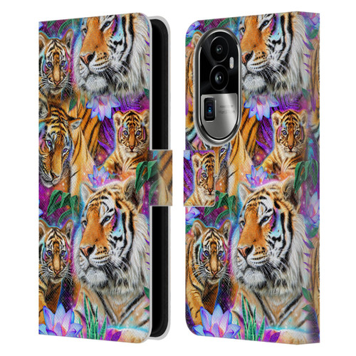 Sheena Pike Big Cats Daydream Tigers With Flowers Leather Book Wallet Case Cover For OPPO Reno10 Pro+