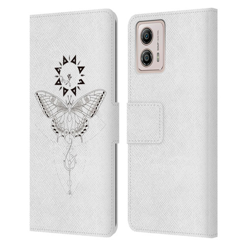 Haroulita Celestial Tattoo Butterfly And Sun Leather Book Wallet Case Cover For Motorola Moto G53 5G