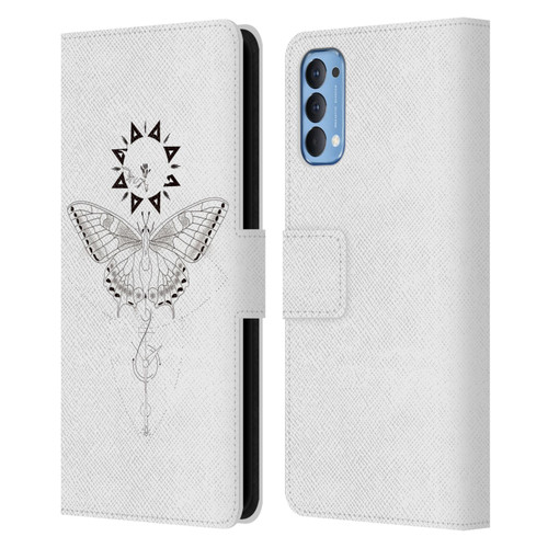 Haroulita Celestial Tattoo Butterfly And Sun Leather Book Wallet Case Cover For OPPO Reno 4 5G