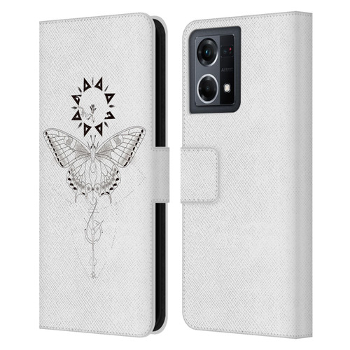 Haroulita Celestial Tattoo Butterfly And Sun Leather Book Wallet Case Cover For OPPO Reno8 4G