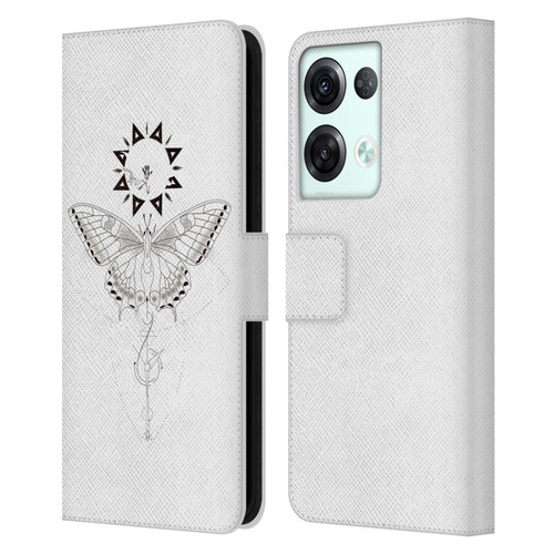 Haroulita Celestial Tattoo Butterfly And Sun Leather Book Wallet Case Cover For OPPO Reno8 Pro