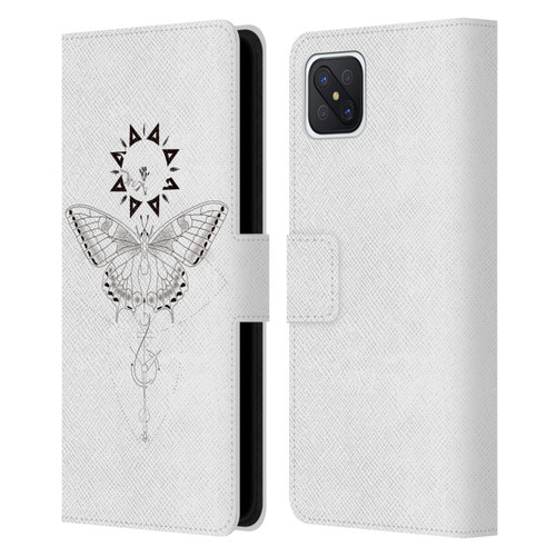 Haroulita Celestial Tattoo Butterfly And Sun Leather Book Wallet Case Cover For OPPO Reno4 Z 5G