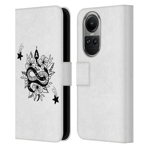 Haroulita Celestial Tattoo Snake And Flower Leather Book Wallet Case Cover For OPPO Reno10 5G / Reno10 Pro 5G