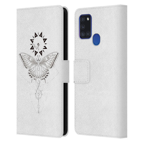 Haroulita Celestial Tattoo Butterfly And Sun Leather Book Wallet Case Cover For Samsung Galaxy A21s (2020)