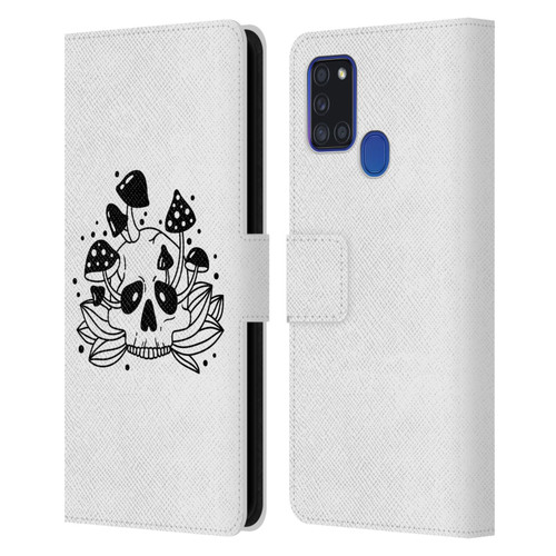 Haroulita Celestial Tattoo Skull Leather Book Wallet Case Cover For Samsung Galaxy A21s (2020)