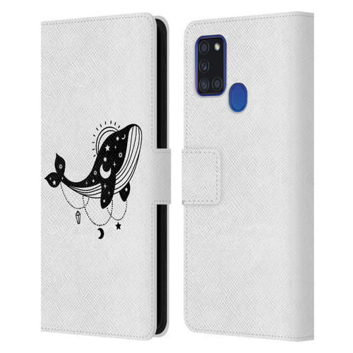 Haroulita Celestial Tattoo Whale Leather Book Wallet Case Cover For Samsung Galaxy A21s (2020)