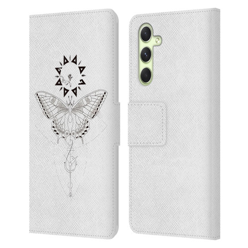 Haroulita Celestial Tattoo Butterfly And Sun Leather Book Wallet Case Cover For Samsung Galaxy A54 5G