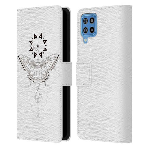 Haroulita Celestial Tattoo Butterfly And Sun Leather Book Wallet Case Cover For Samsung Galaxy F22 (2021)