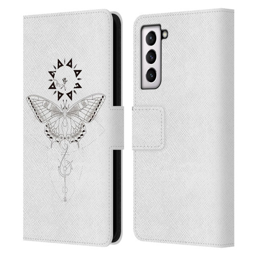 Haroulita Celestial Tattoo Butterfly And Sun Leather Book Wallet Case Cover For Samsung Galaxy S21 5G