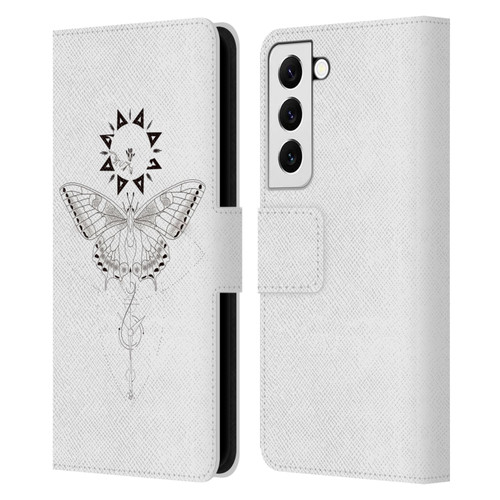 Haroulita Celestial Tattoo Butterfly And Sun Leather Book Wallet Case Cover For Samsung Galaxy S22 5G