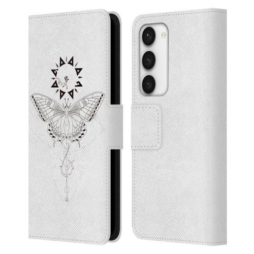 Haroulita Celestial Tattoo Butterfly And Sun Leather Book Wallet Case Cover For Samsung Galaxy S23 5G