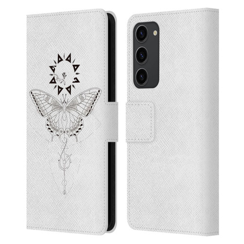 Haroulita Celestial Tattoo Butterfly And Sun Leather Book Wallet Case Cover For Samsung Galaxy S23+ 5G