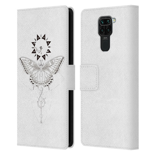 Haroulita Celestial Tattoo Butterfly And Sun Leather Book Wallet Case Cover For Xiaomi Redmi Note 9 / Redmi 10X 4G