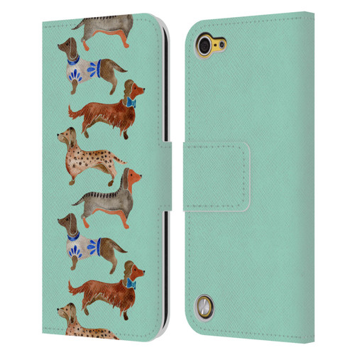 Cat Coquillette Animals Blue Dachshunds Leather Book Wallet Case Cover For Apple iPod Touch 5G 5th Gen