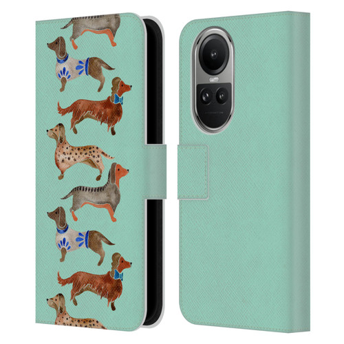 Cat Coquillette Animals Blue Dachshunds Leather Book Wallet Case Cover For OPPO Reno10 5G / Reno10 Pro 5G