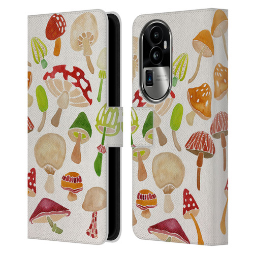 Cat Coquillette Nature Mushrooms Leather Book Wallet Case Cover For OPPO Reno10 Pro+