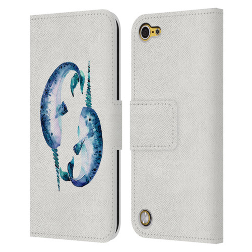 Cat Coquillette Sea Blue Narwhals Leather Book Wallet Case Cover For Apple iPod Touch 5G 5th Gen