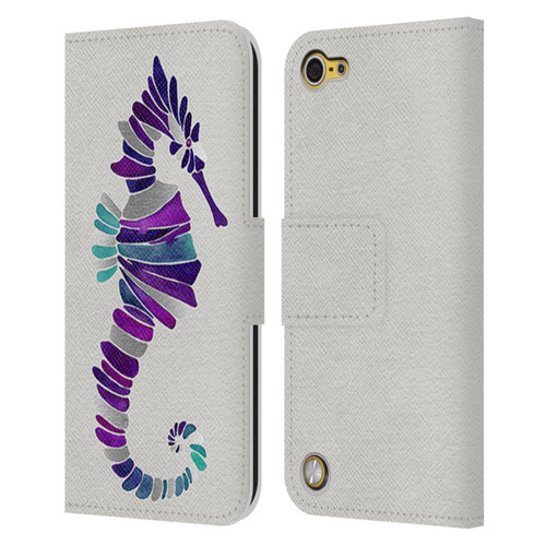 Cat Coquillette Sea Seahorse Purple Leather Book Wallet Case Cover For Apple iPod Touch 5G 5th Gen