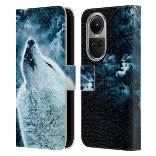 Simone Gatterwe Animals 2 Howling Wolf Leather Book Wallet Case Cover For OPPO Reno10 5G / Reno10 Pro 5G