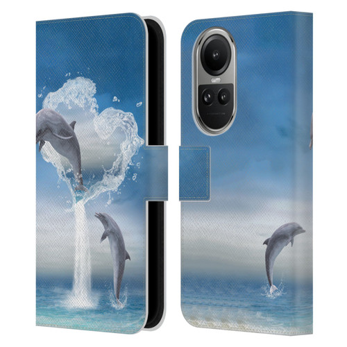 Simone Gatterwe Dolphins Lovers Leather Book Wallet Case Cover For OPPO Reno10 5G / Reno10 Pro 5G