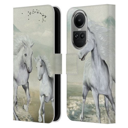 Simone Gatterwe Horses White On The Beach Leather Book Wallet Case Cover For OPPO Reno10 5G / Reno10 Pro 5G